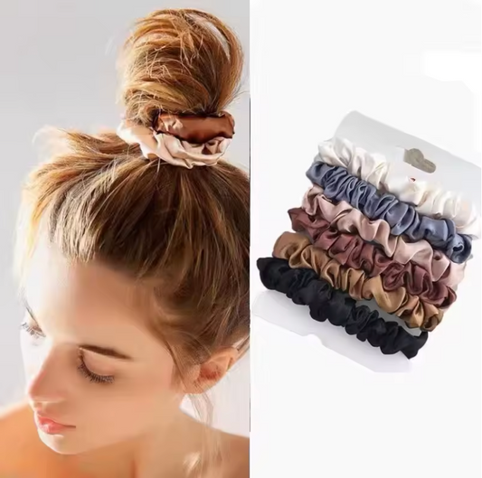 Silkes snoddar 3/5/6Pcs Elegant Gummiband Elastiskt hårband Hårtillbehör Silke Satin Scrunchies Kvinnor Solid Color Hair Rope