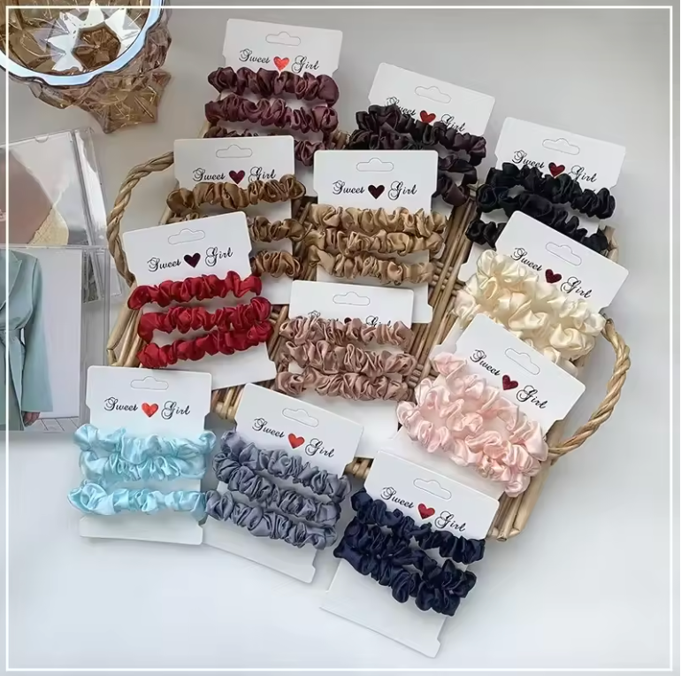 Silkes snoddar 3/5/6Pcs Elegant Gummiband Elastiskt hårband Hårtillbehör Silke Satin Scrunchies Kvinnor Solid Color Hair Rope