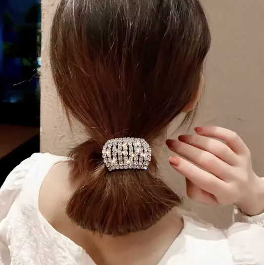 Hårsnodd Glittrande strassdekoration hårring elastiskt pannband hästsvanshållare retro mode hårklämma för kvinnor och daglig användning