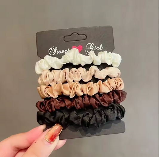 Silkes snoddar 3/5/6Pcs Elegant Gummiband Elastiskt hårband Hårtillbehör Silke Satin Scrunchies Kvinnor Solid Color Hair Rope